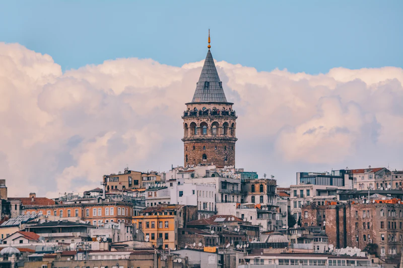 The Galata Tower above the rooftops of Beyoglu, Istanbul