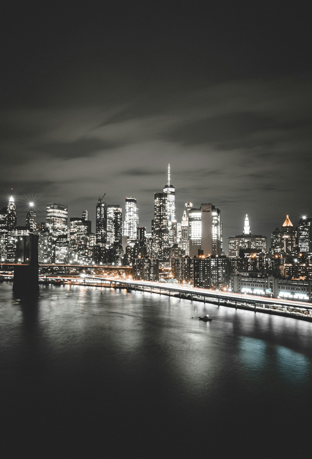 city skyline during night time