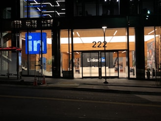 blue and white store signage