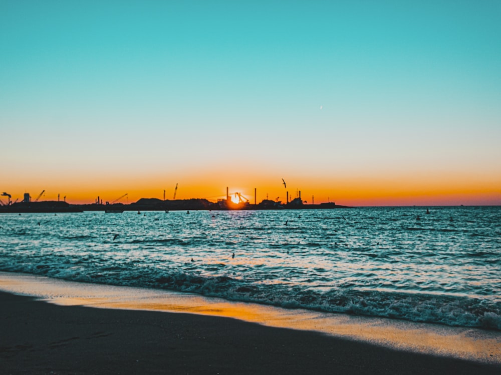 people on beach during sunset