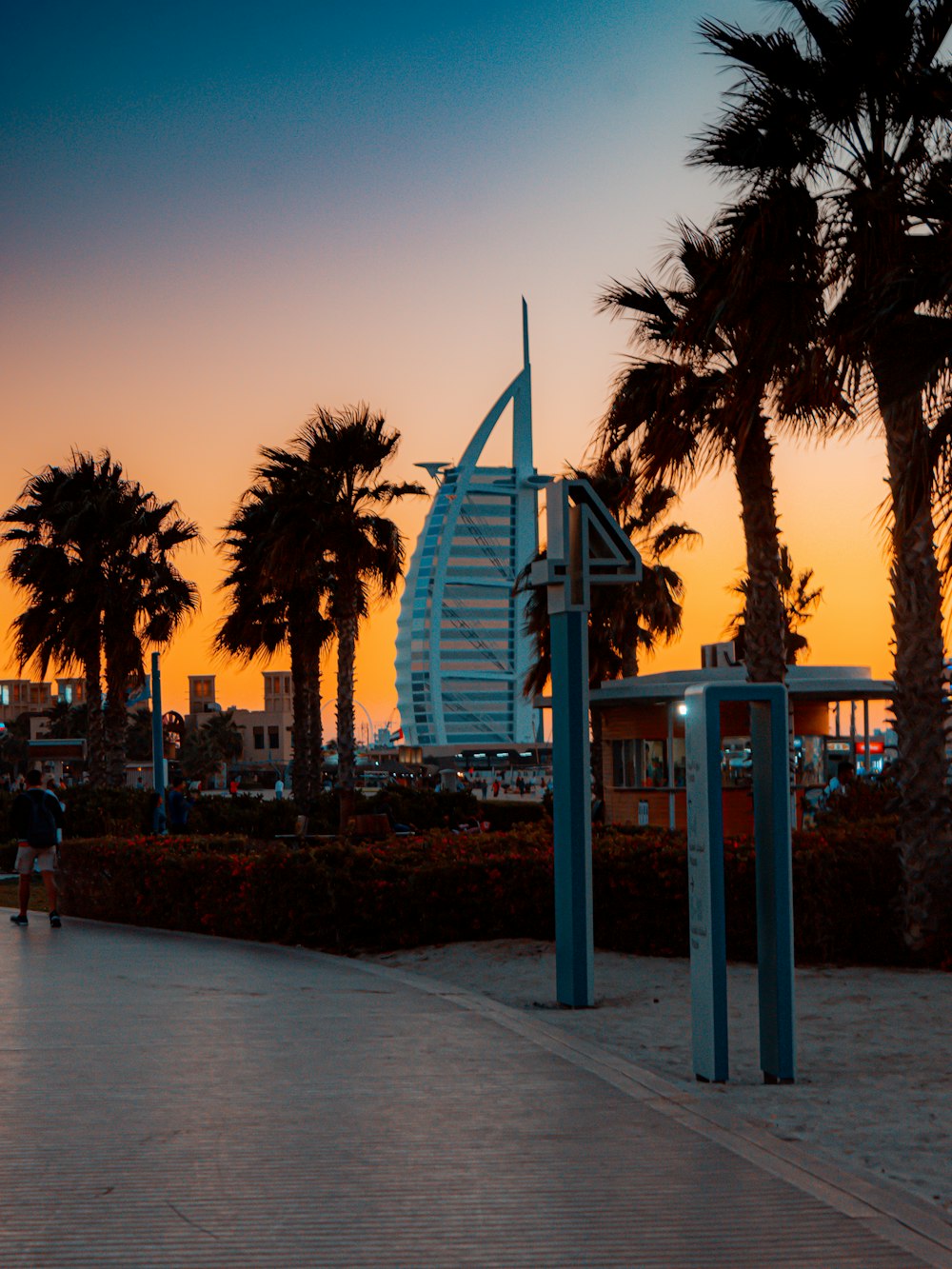 people walking on park near body of water during sunset