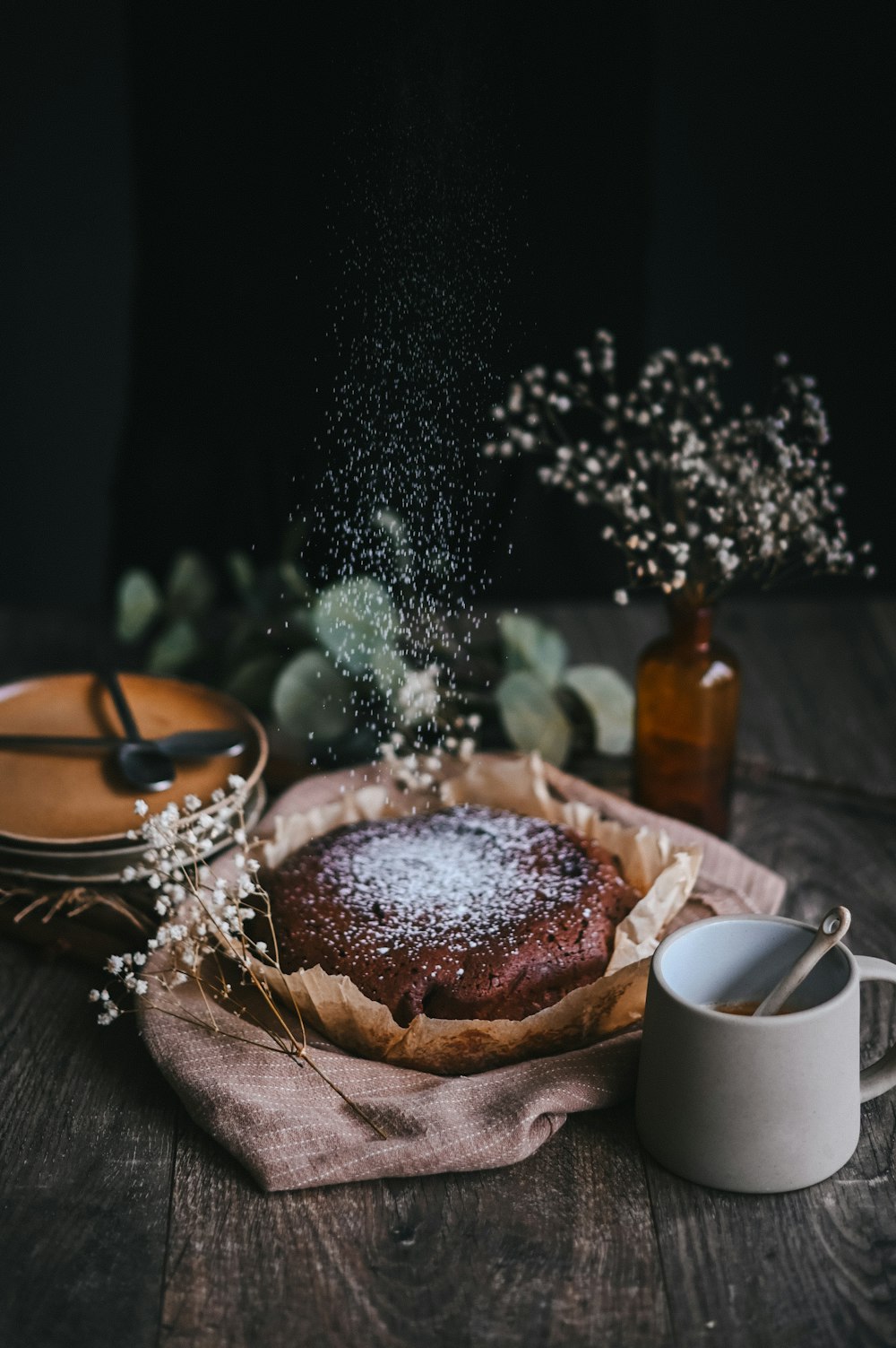 brown bread with white cream on brown wooden tray