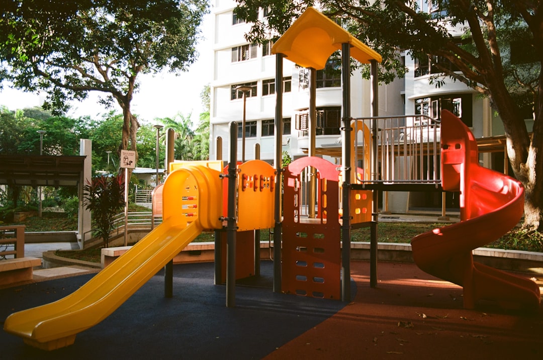 orange and black playground slide, A playground shot on Kodak Ektar 100 film.