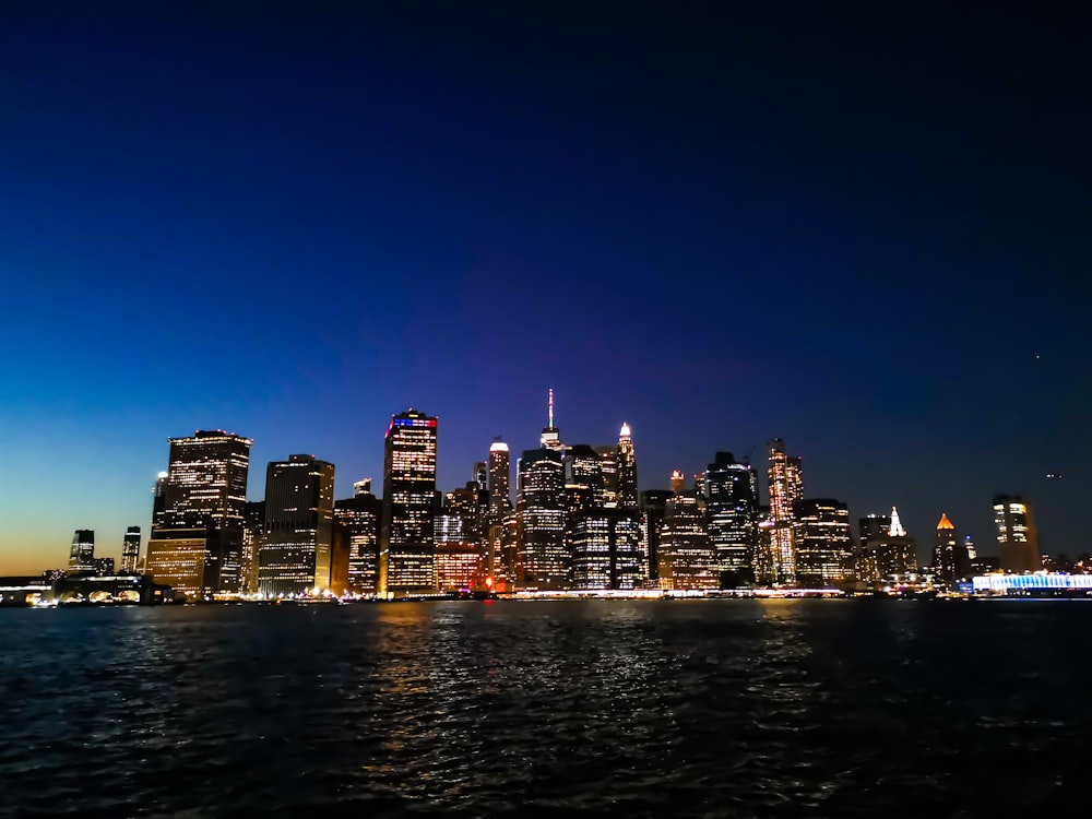 city skyline during night time