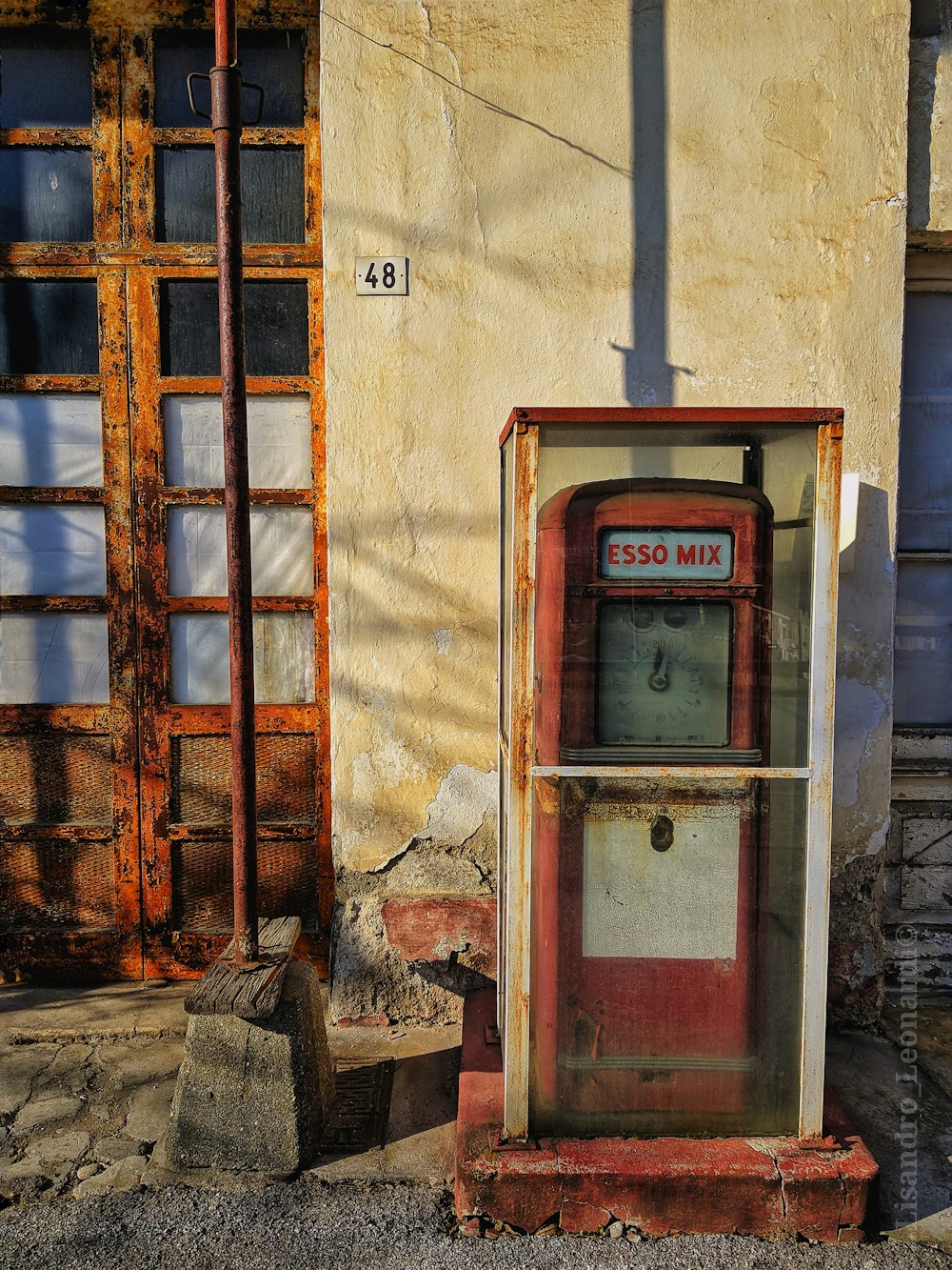 red and white telephone booth