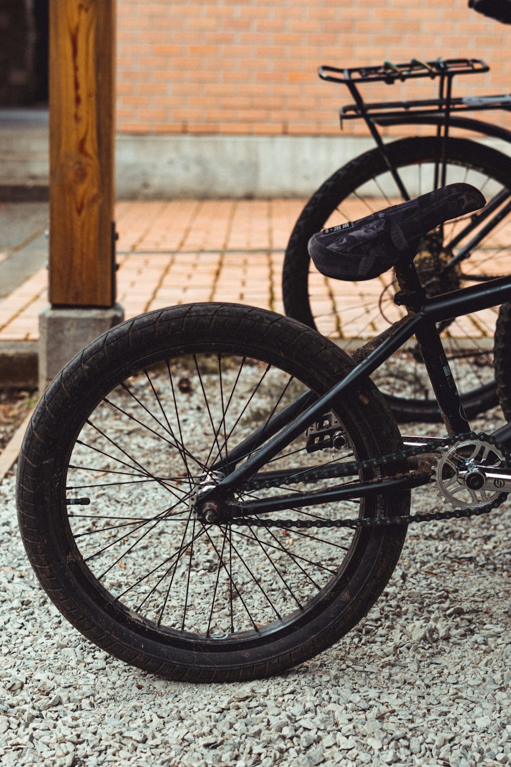 black bicycle on gray concrete floor