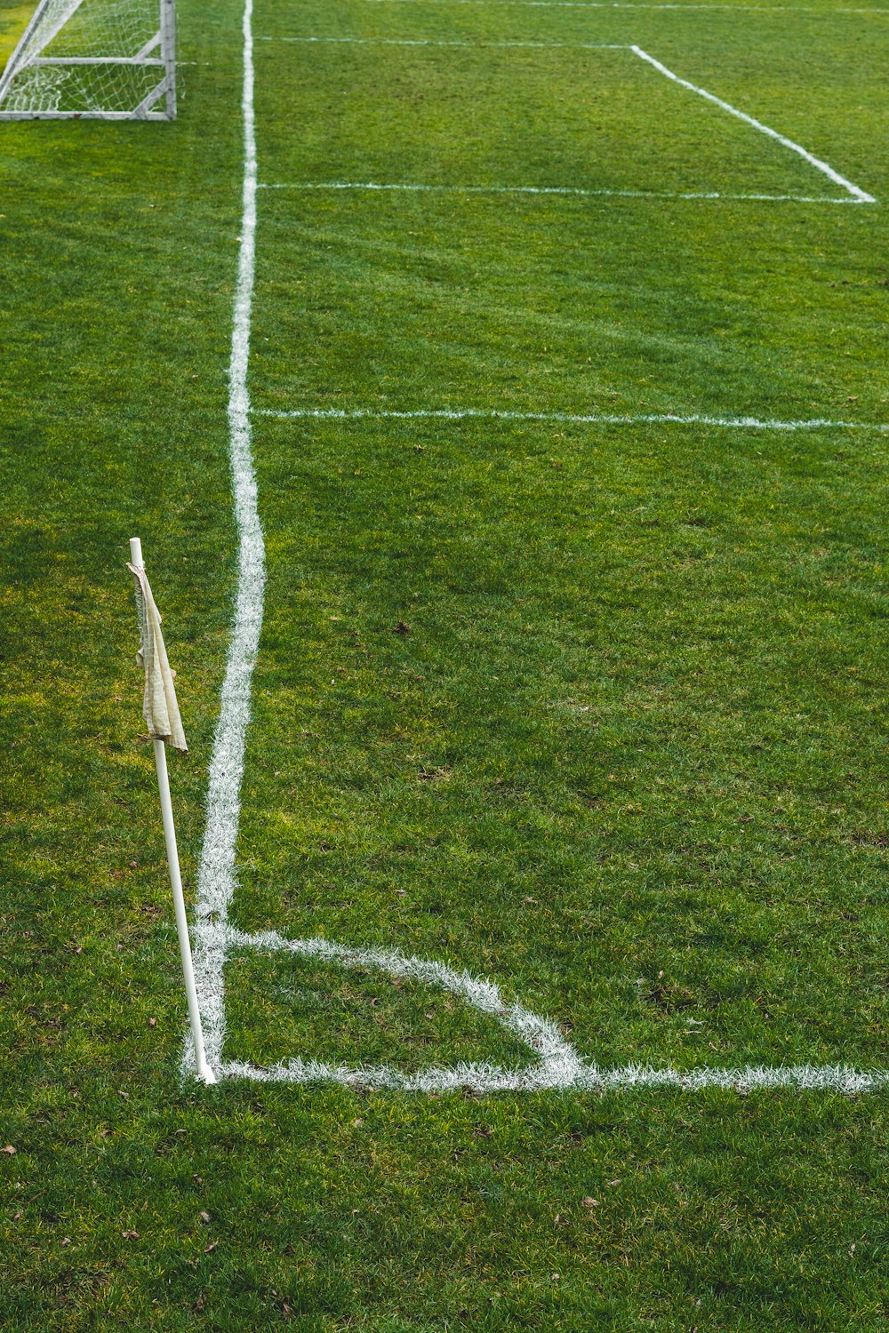 white and black soccer goal on green grass field