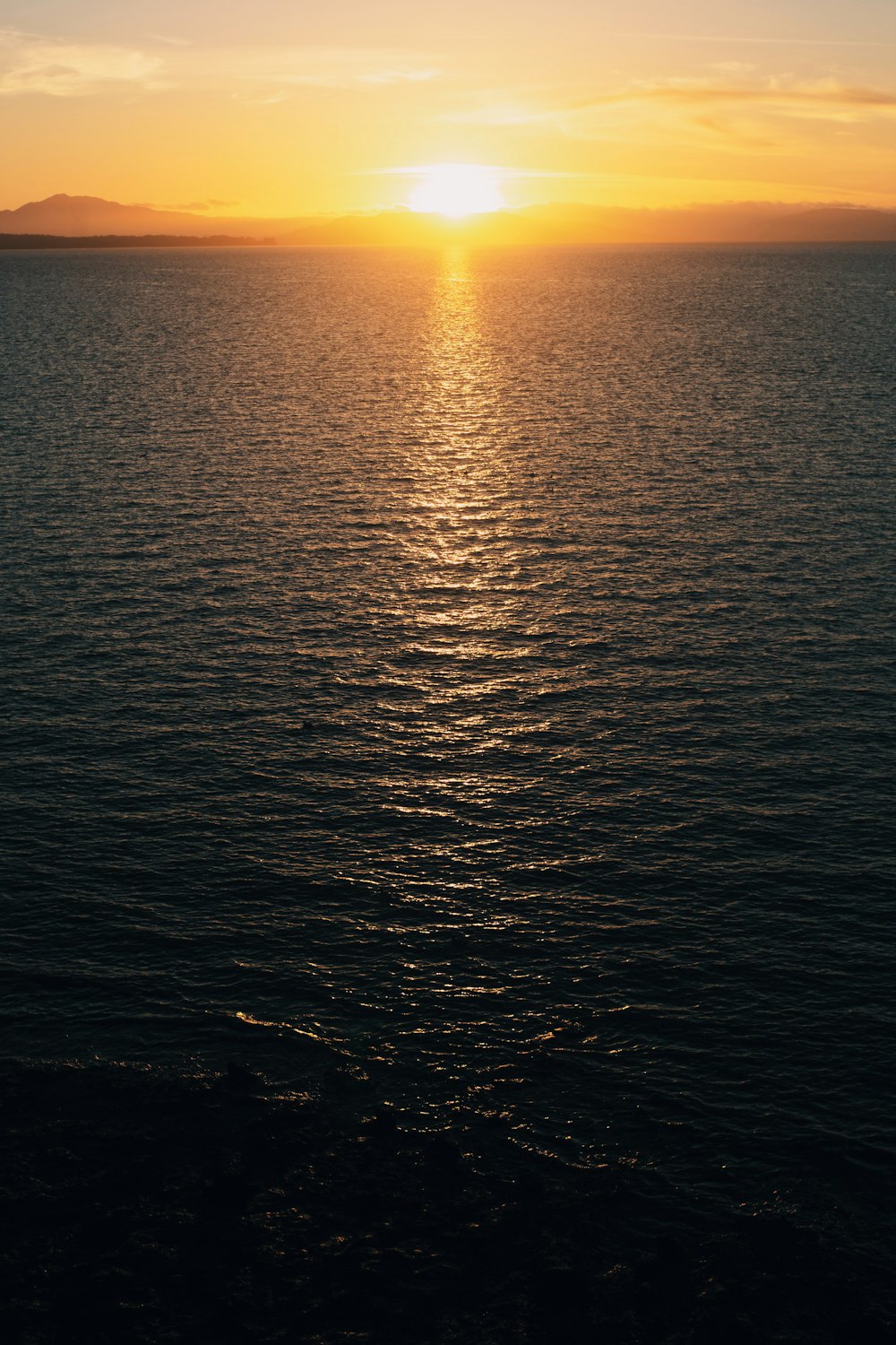 body of water during sunset