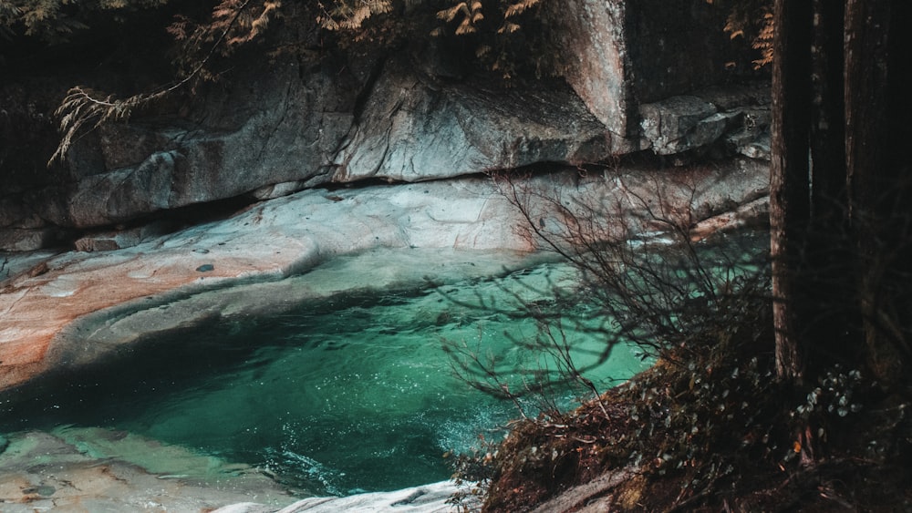 Cuerpo de agua cerca de la formación de Brown Rock durante el día