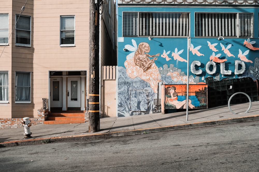 blue and white painted building