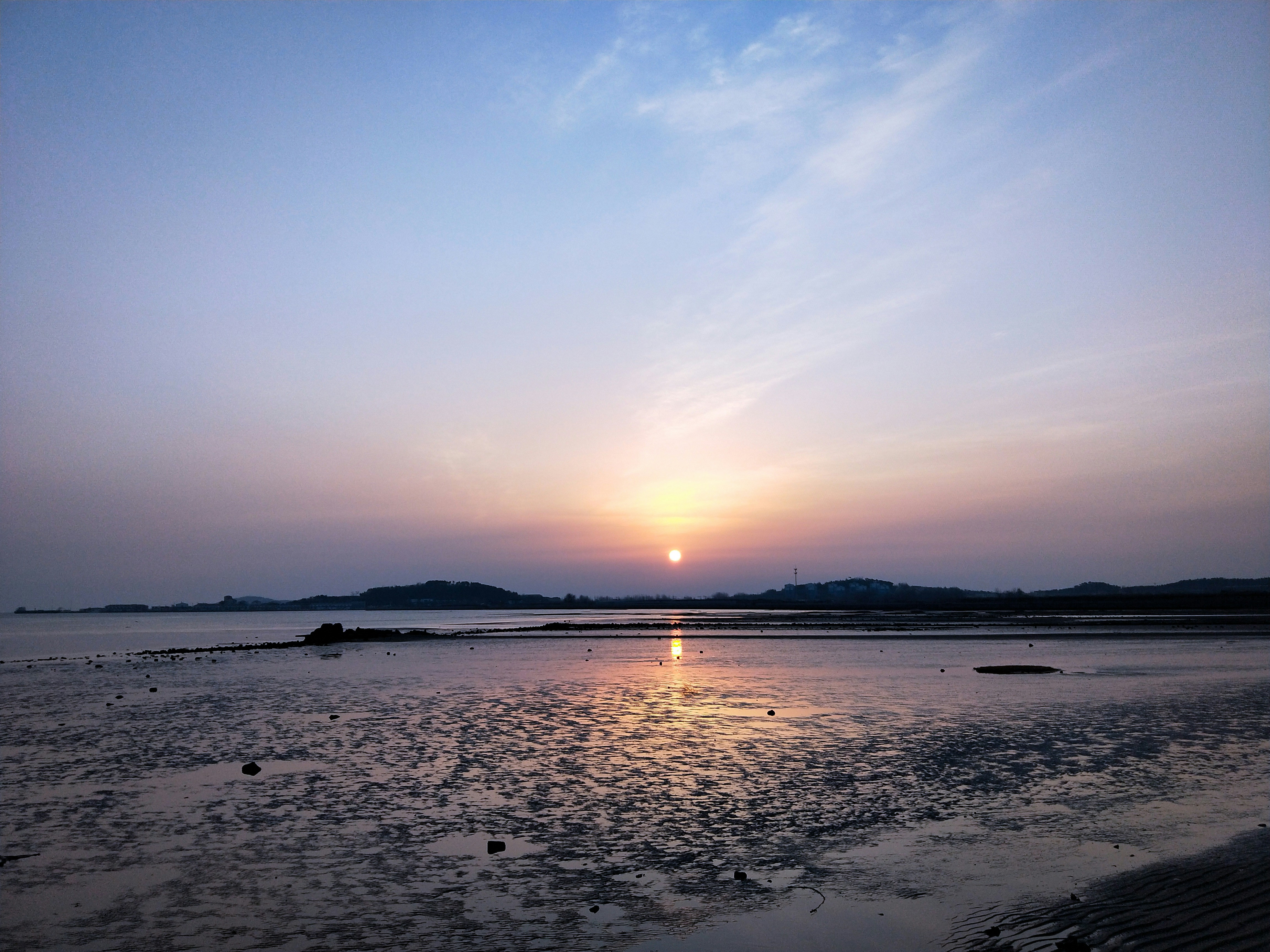 body of water during sunset