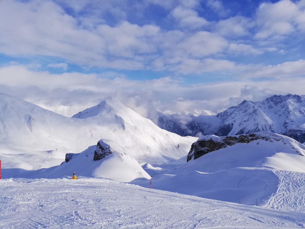 snow covered mountain under cloudy sky during daytime