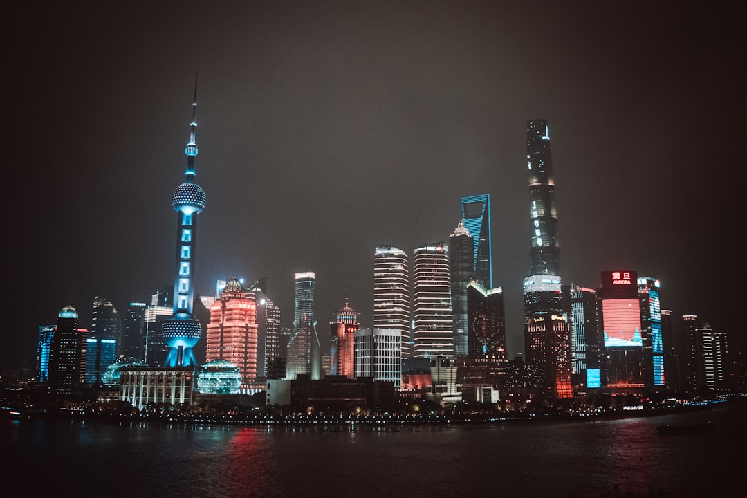 city skyline during night time