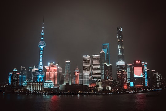 city skyline during night time in Pudong Skyline China