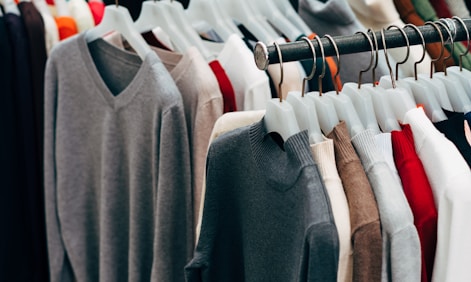 gray and white long sleeve shirt