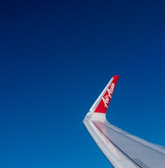 white and red airplane wing