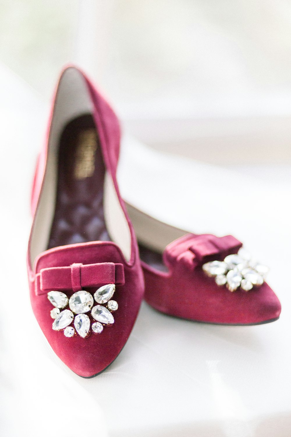 red and silver floral flats