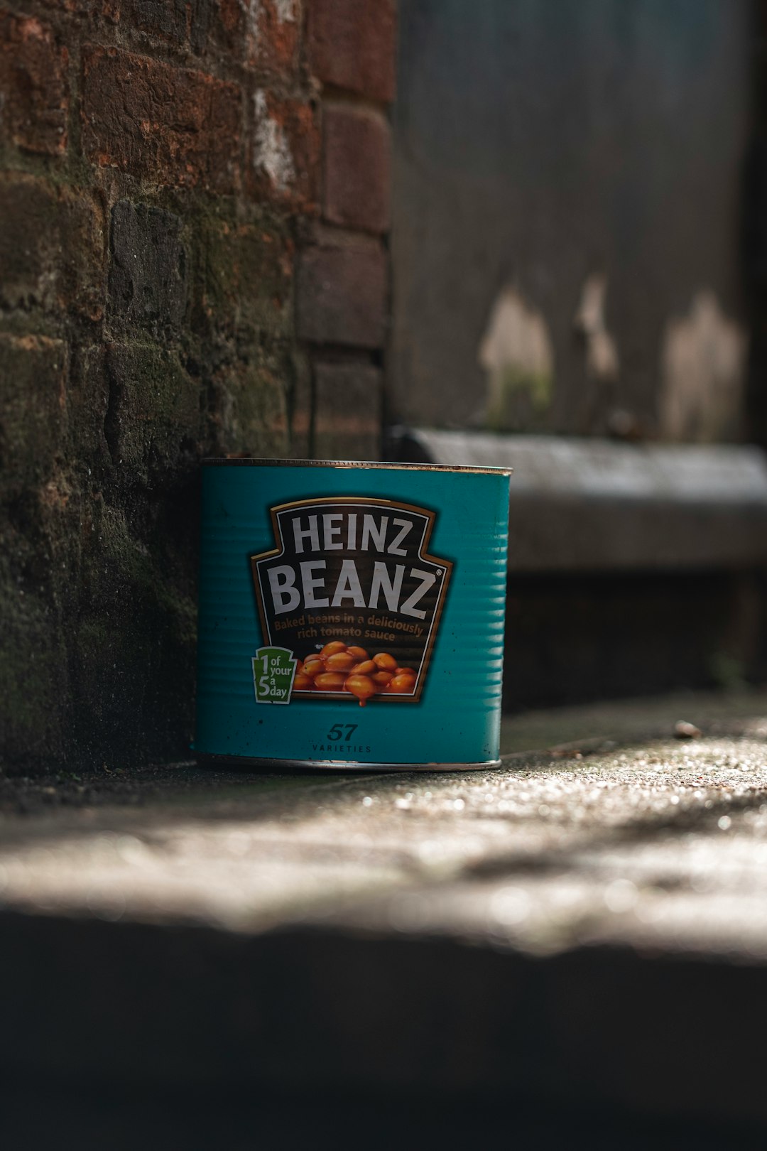 heinz beanz can on gray marble table