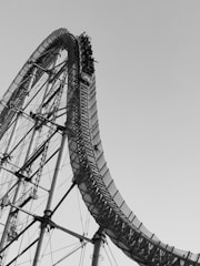 grayscale photo of ferris wheel