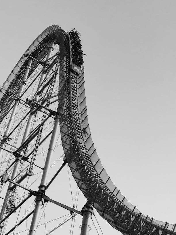 grayscale photo of ferris wheel