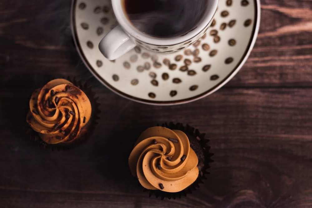 white ceramic cup with saucer and saucer with coffee