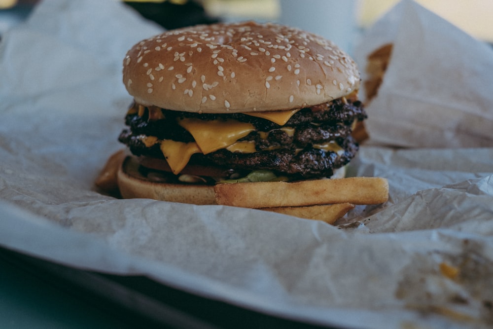 burger on white tissue paper