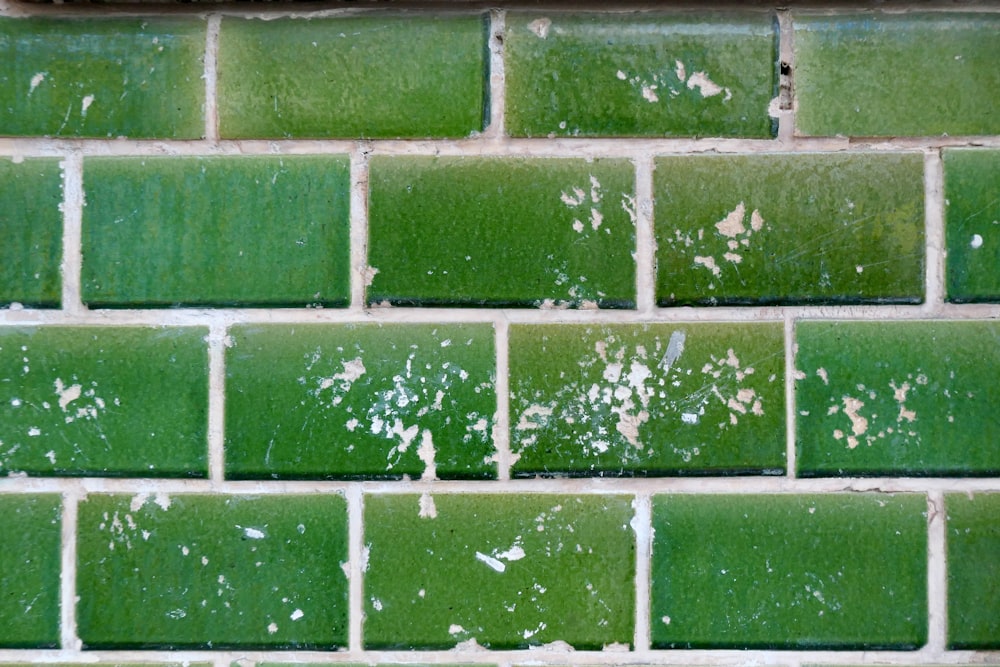 green and white brick wall