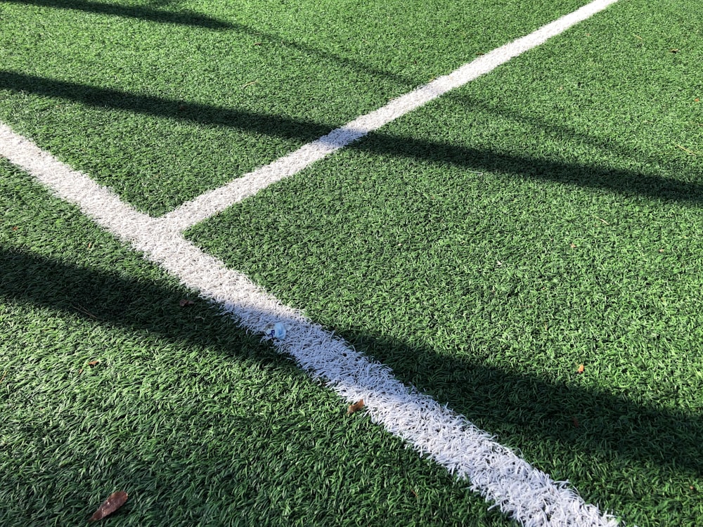 Línea blanca en campo de hierba verde