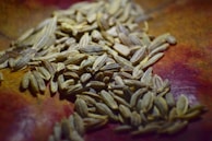 Close-up of fenugreek seeds with their warm amber tones, resting on a natural fabric.