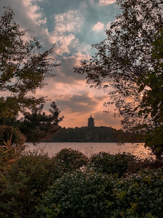 green trees near body of water under cloudy sky during daytime