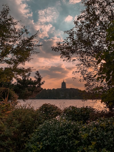 green trees near body of water under cloudy sky during daytime