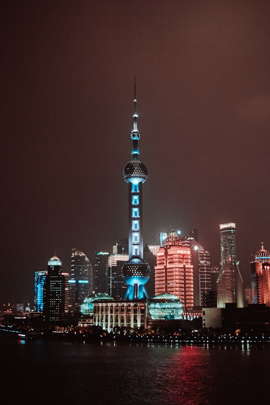 city skyline during night time in Pudong Skyline China
