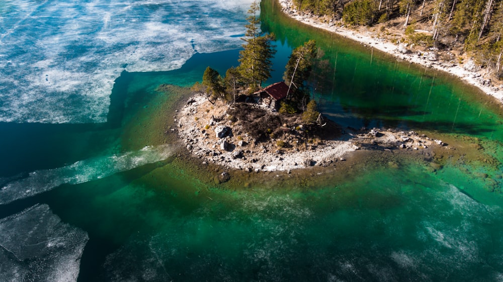 aerial view of green and brown island