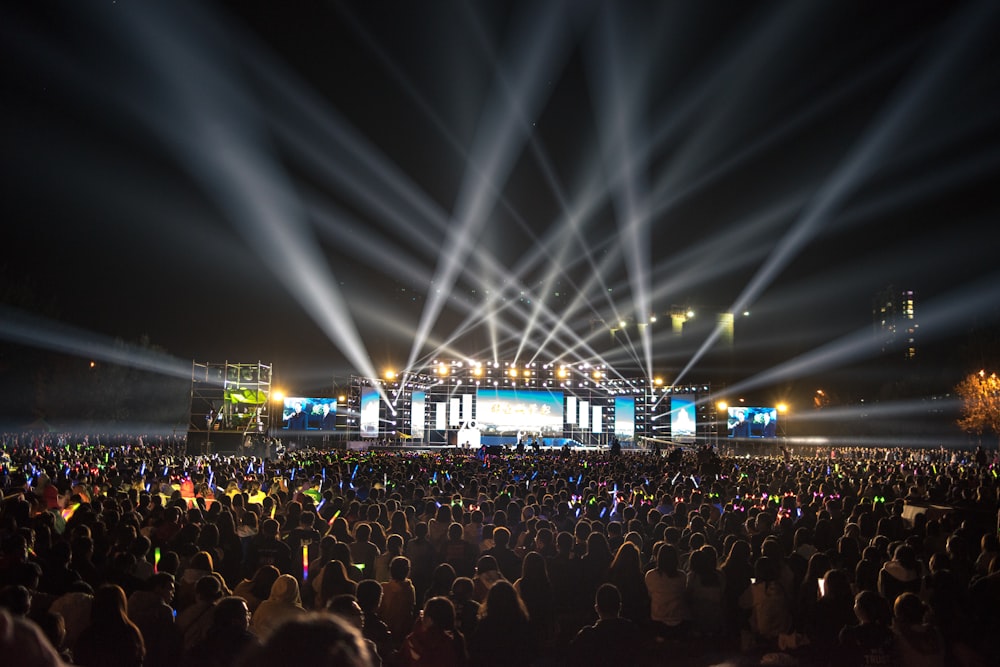 people gathering on concert during night time