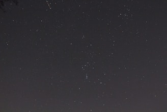 A clear night sky filled with numerous stars scattered across the dark background, exhibiting a cosmic view. Some star patterns may resemble well-known constellations.