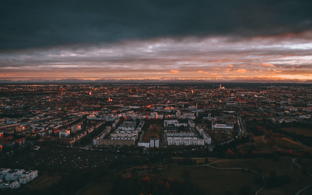 aerial view of city during night time