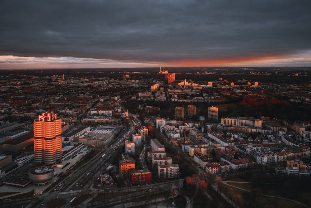 aerial view of city during night time