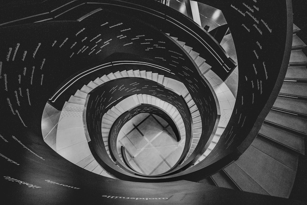 black and white spiral spiral staircase