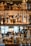 Multiple bottles of whiskey and spirits are displayed on a wooden shelf with warm lighting that highlights the labels. The scene appears to be in a bar setting with a luxurious and sophisticated atmosphere. The background shows a blurred view of people seated, adding to the ambience.