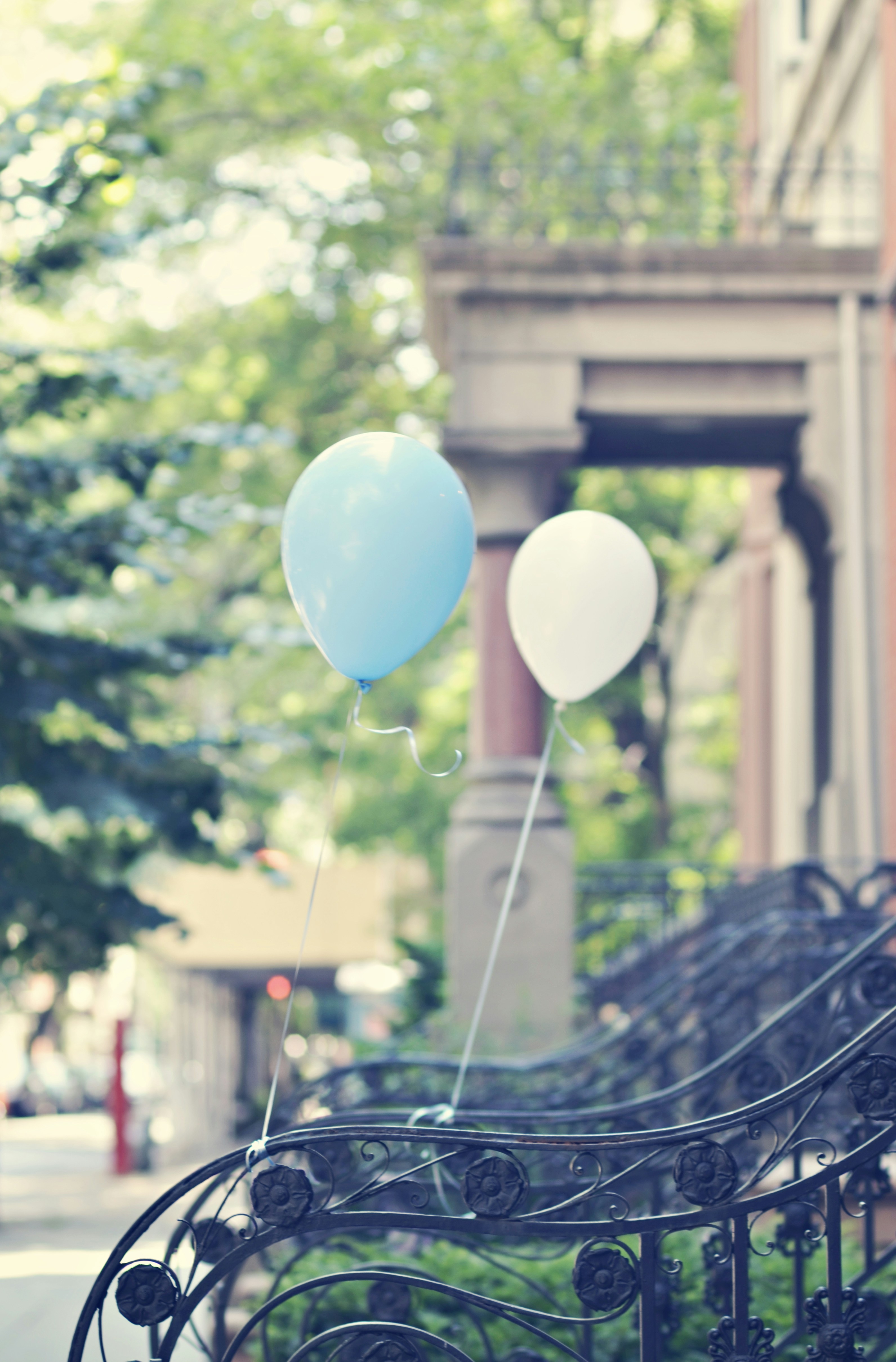 昼間の灰色のワイヤー フェンスに青と白の風船の写真 Unsplashで見つけるブルックリンの無料写真