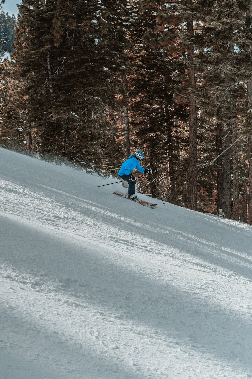 man in blue jacket and black pants riding ski blades on snow covered ground during daytime
