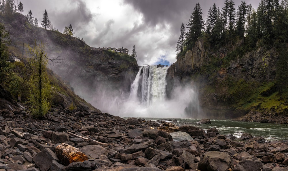 waterfalls under cloudy sky during daytime