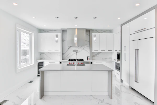 Detail shot of warm interior finishes and lighting
