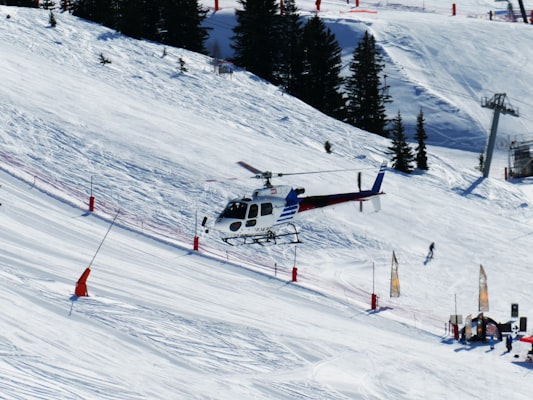 Helicopter on a snowy piste in La Plagne