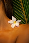 white flower on womans breast
