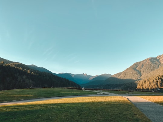 green grass field near lake under blue sky during daytime in Capilano River Regional Park Canada