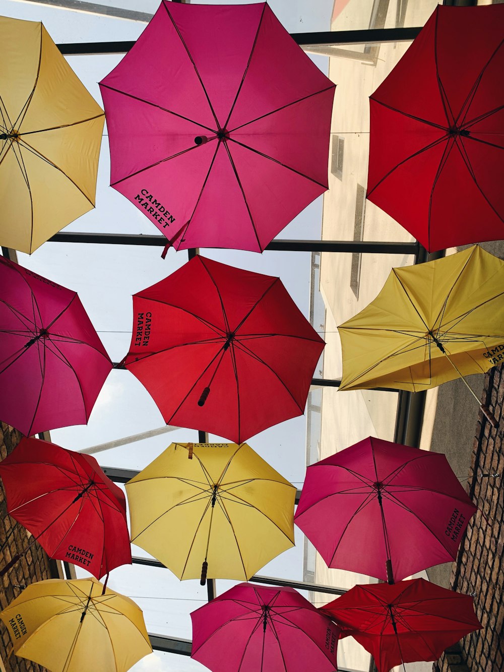 red umbrella on white umbrella