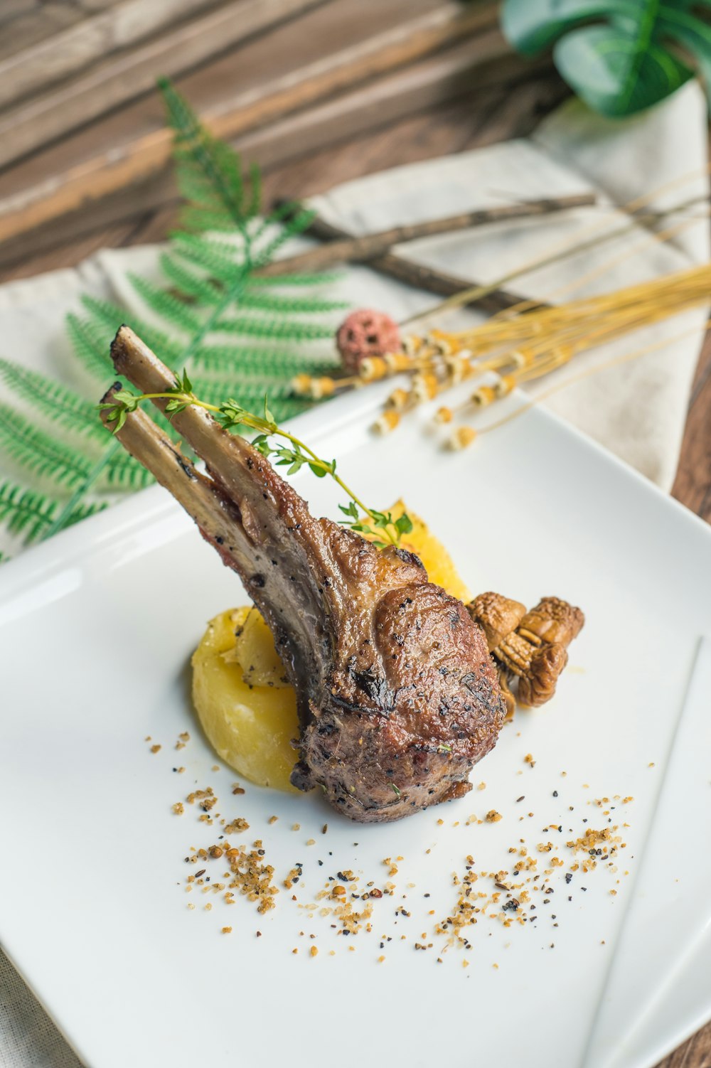 grilled meat on white ceramic plate