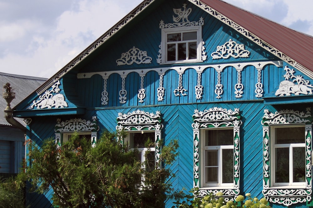 blue and white wooden house