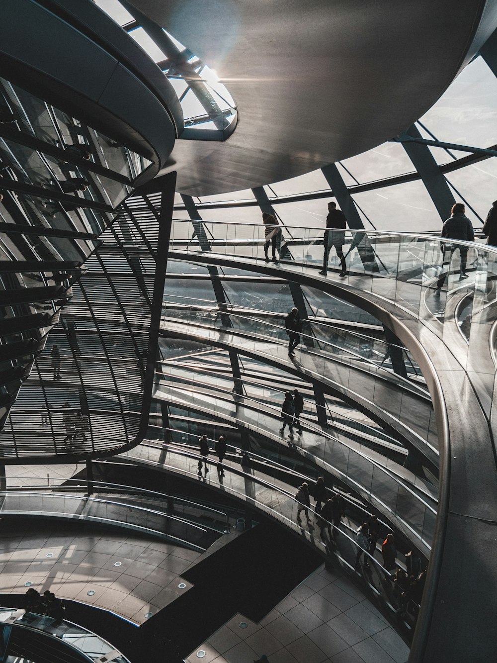 black and white spiral staircase